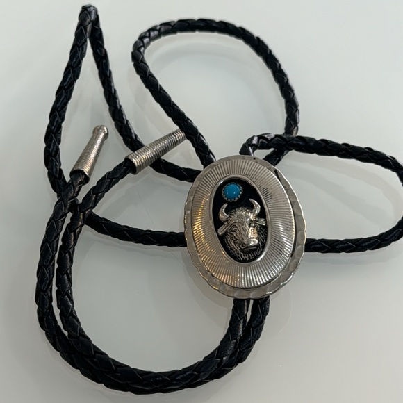 Other - Black and Silver Bolo Tie with Turquoise Accent